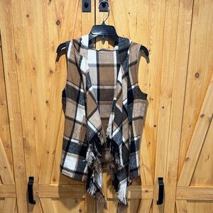 Altar'd State Plaid Fringe Shawl in Black and Brown